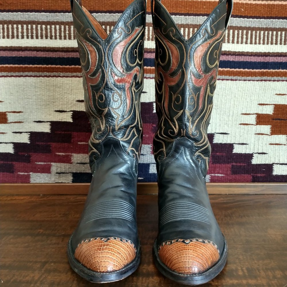 Vintage Dan Post Black and Amber Men's Size 10 D